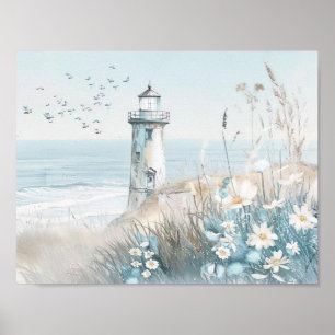 Poster aquarelle illustration phare blanc