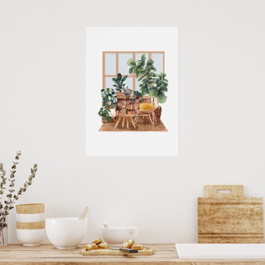 Poster Aquarelle intérieure et plante (Cuisine)