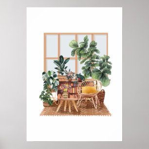 Poster Aquarelle intérieure et plantes