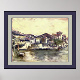 Poster Aquarelle japonaise ~ "A Tranquil Waterway" ~ 1901