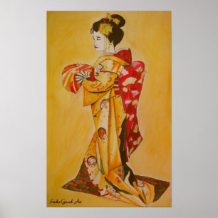 Poster aquarelle japonaise Geisha peinture d'art original