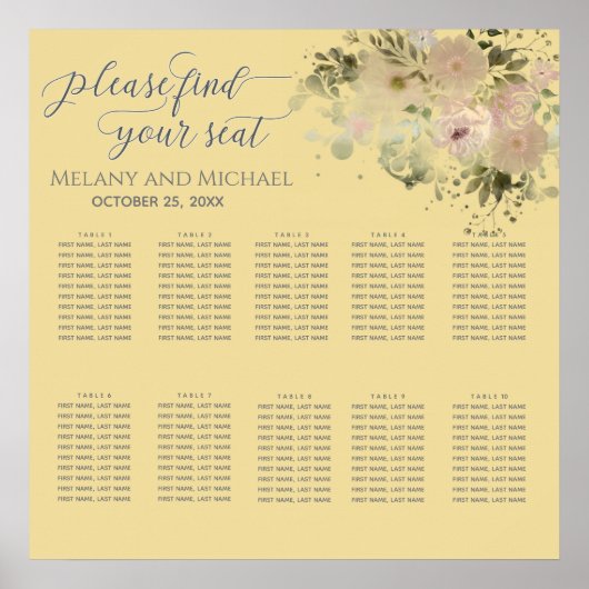 Poster Aquarelle jaune clair jaune clair boho floral tend (Devant)