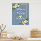 Poster Aquarelle Jaune Floral Dusty Blue Mariage (Cuisine)