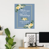 Poster Aquarelle Jaune Floral Dusty Blue Mariage (Bureau à domicile)