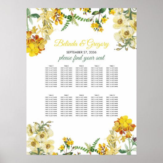 Poster Aquarelle jaune Mariage floral (Devant)