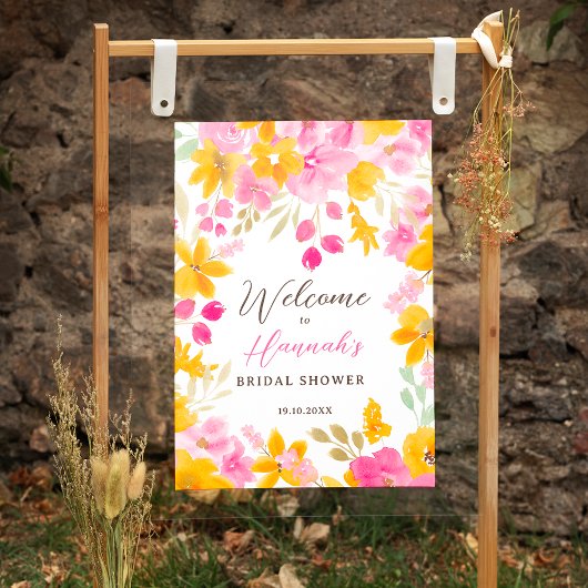 Poster Aquarelle jaune rose chic bienvenue
