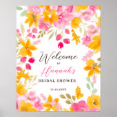 Poster Aquarelle jaune rose chic bienvenue (Devant)