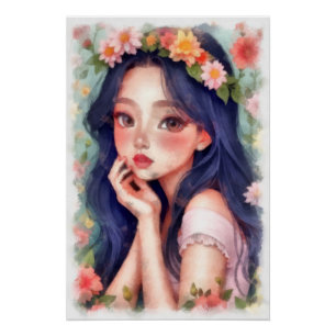 Poster Aquarelle, jeune fille