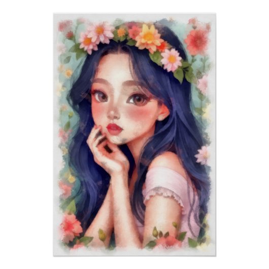 Poster Aquarelle, jeune fille (Devant)