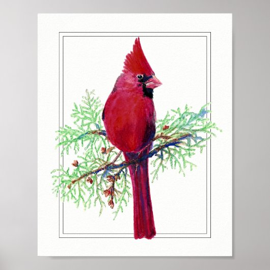 Poster Aquarelle Joyeux Noël, Cardinal Red Bird (Devant)