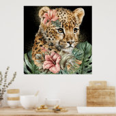 Poster Aquarelle Jungle Bébé Animaux Floral Art (Cuisine)