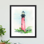 Poster Aquarelle Jupiter Lighthouse Art<br><div class="desc">Parfait pour les chambres, les bureaux et les zones de vie dans votre maison de plage de Floride côtière à Jupiter. Cette affiche présente une reproduction de mon aquarelle peinte à la main d'origineIllustration du phare Jupiter dans les tons rouges. Pour en savoir plus sur l'art de Victoria Grigaliunas de...</div>