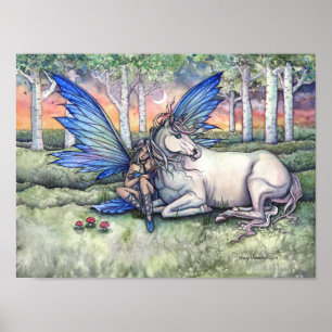 Poster Aquarelle Kindred Fairy et Unicorn Imaginaire Art