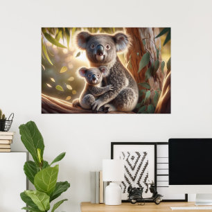 Poster Aquarelle Koala et bébé Joey dans une peinture d'a