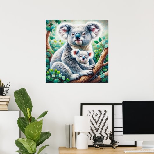 Poster Aquarelle Koala et bébé Joey dans une peinture d'a (Bureau à domicile)
