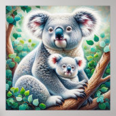 Poster Aquarelle Koala et bébé Joey dans une peinture d'a (Devant)