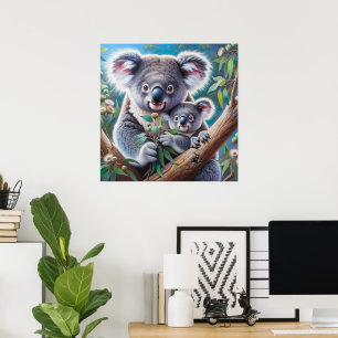 Poster Aquarelle Koala et bébé Joey dans une peinture d'a