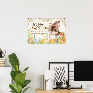 Poster Aquarelle Lapin floral avec noeud Jour de Pâques j