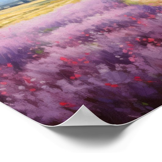 Poster Aquarelle Lavender Fields Ferme Pays Art (Coin)