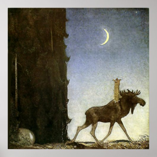 Poster Aquarelle "Leap the Elk" par John Bauer (Devant)