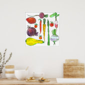 Poster Aquarelle Légumes Carottes betteraves Asperges (Cuisine)