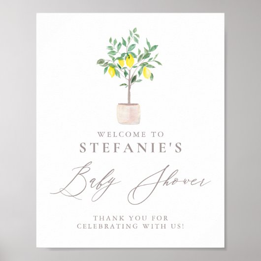 Poster Aquarelle Lemon Tree Baby shower Bienvenue (Devant)