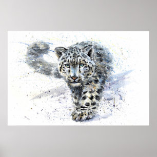 Poster Aquarelle léopard des neiges