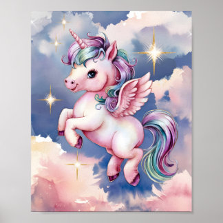 Poster Aquarelle Licorne Fille Chambre Enfants