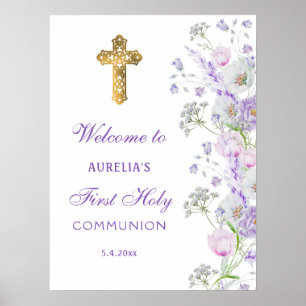 Poster Aquarelle Lilac Fleurs Première communion Accueil