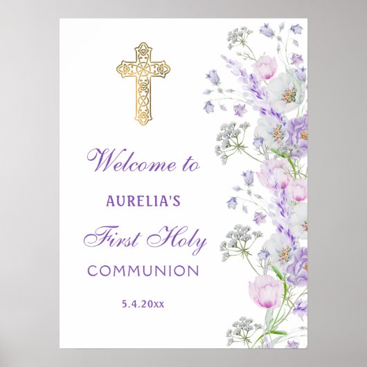 Poster Aquarelle Lilac Fleurs Première communion Accueil (Devant)