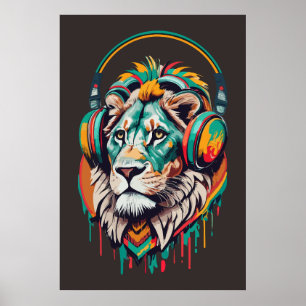 Poster Aquarelle Lion Jamaïque Musique Rasta