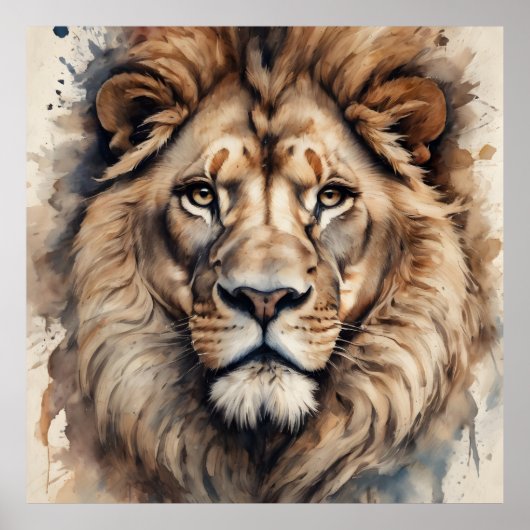 Poster Aquarelle Lion no 5 (Devant)