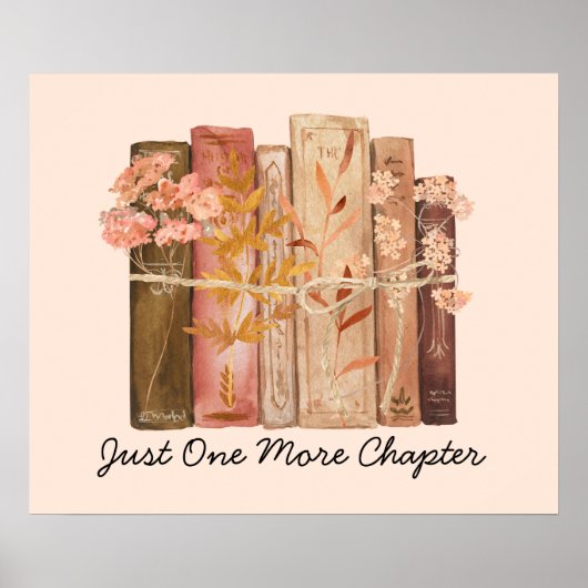 Poster Aquarelle Livre Fleur Brown Pink Reading Citation (Devant)