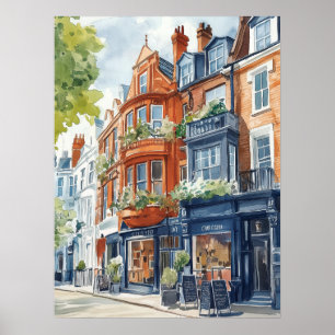 Poster Aquarelle Londres : maisons de ville victoriennes