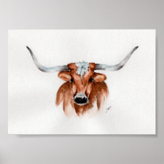 Poster Aquarelle Longhorn
