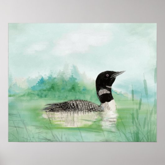 Poster Aquarelle Loon commun Wilderness Oiseau Art (Devant)