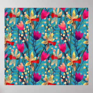 Poster Aquarelle Lumineuse : Design Floral Sans Maille.