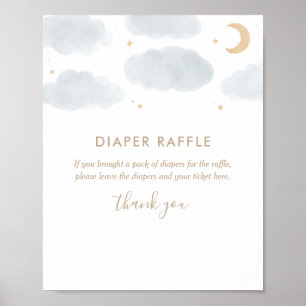 Poster Aquarelle Lune Étoiles Baby shower Déchets Raffin