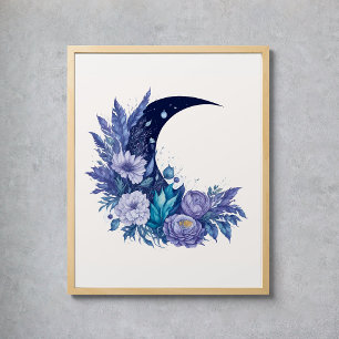 Poster Aquarelle Lune Mystique Céleste Violet Floral