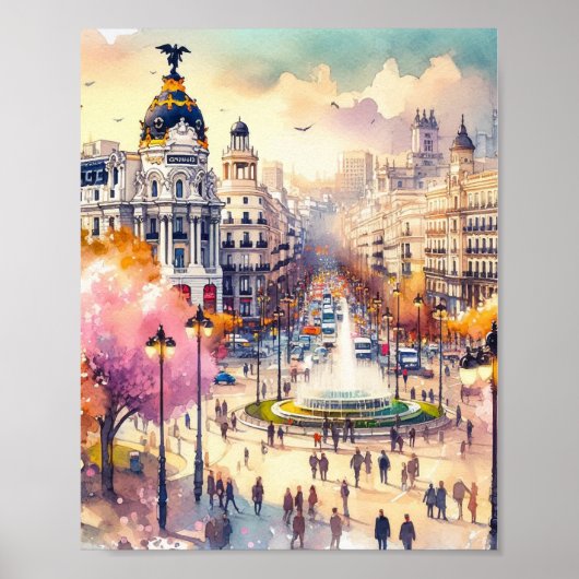Poster Aquarelle Madrid Espagne (Devant)