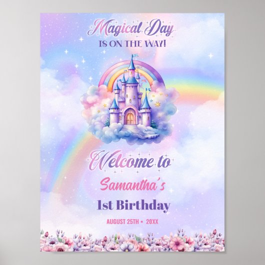 Poster Aquarelle Magique Unicorn Pastel Rainbow Anniversa (Devant)