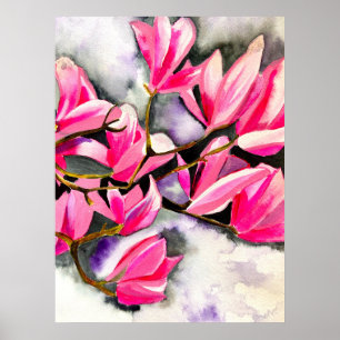 Poster Aquarelle magnolia rose