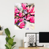 Poster Aquarelle magnolia rose (Bureau à domicile)