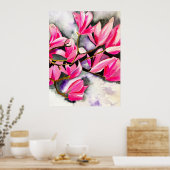 Poster Aquarelle magnolia rose (Cuisine)