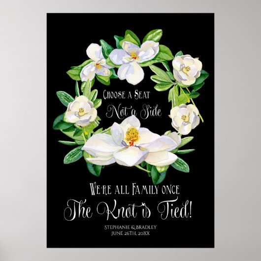 Poster Aquarelle Magnolia Wreath noir blanc Art moderne (Devant)