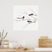 Poster Aquarelle Magpie Bird Famille Chatte dans l'arbre (Cuisine)