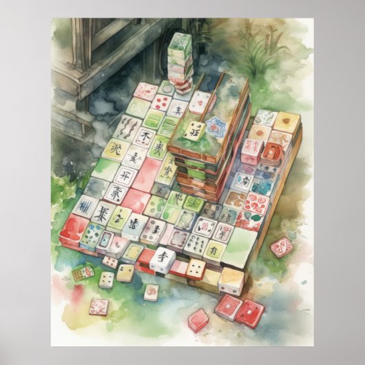 Poster Aquarelle Mahjong Art (Devant)
