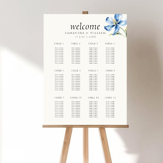 Poster Aquarelle Mariage bleu fleur