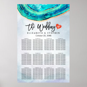 Poster Aquarelle mariage et aquarelle Turquoise et or