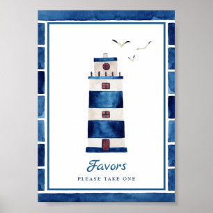 Poster Aquarelle Marine Bleu phare Faveurs nautiques